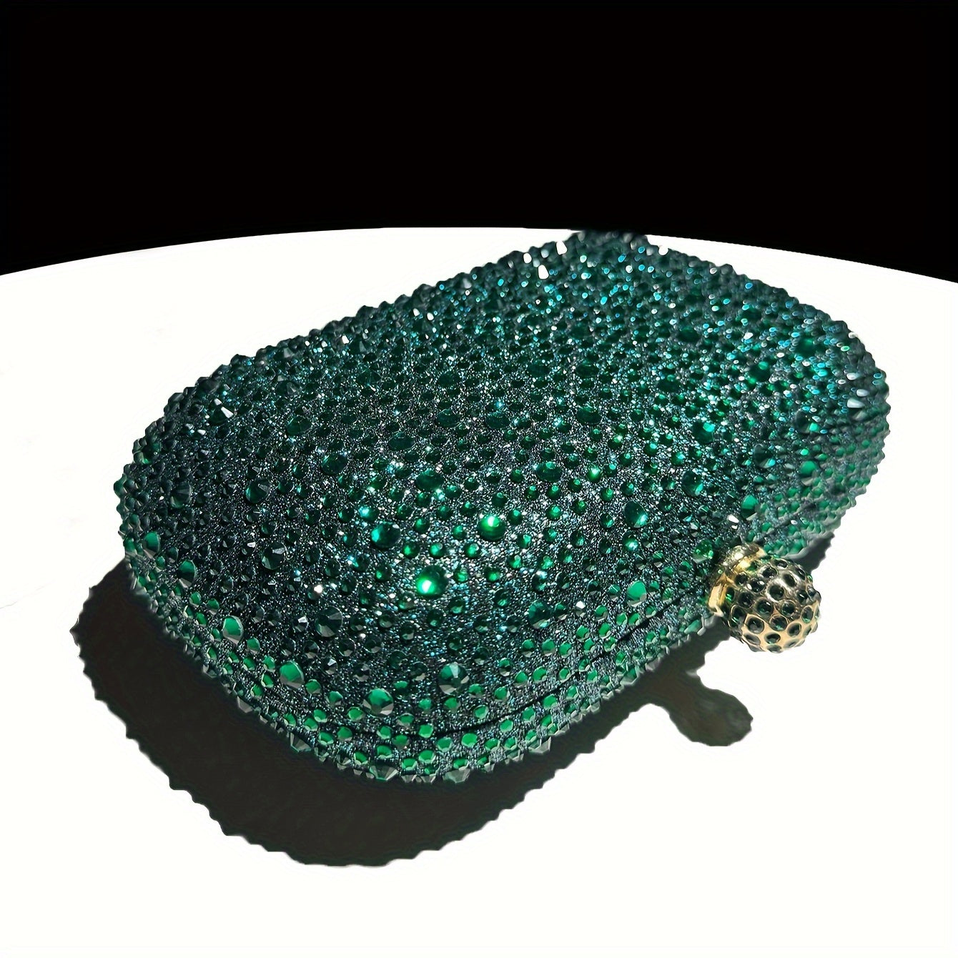 Emerald Green Handbag with Gold Chain Rhinestone Evening Bag for Formal Events