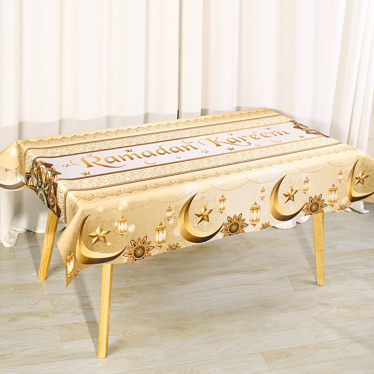 1 dona Oltin Polyester Ramazon Stol usti, Oydin chiroq va gullar dizayni bilan, Eid bayrami davomida uy oshxonasini bezash uchun mukammal.