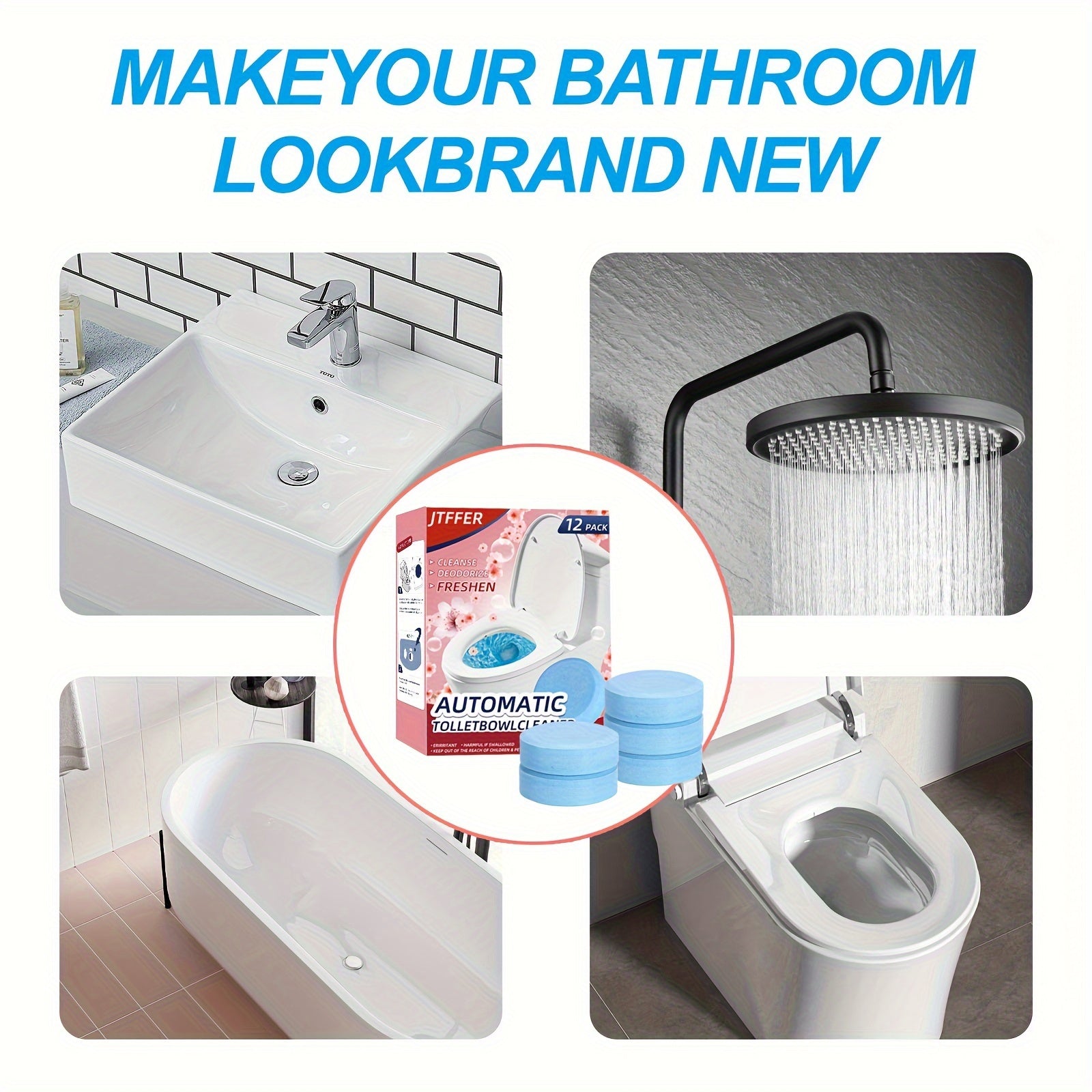 Avtomatik hojatxona idishlarini tozalash uchun tabletkalar, 12 ta paket, antibakterial sitrik kislota, yangilash