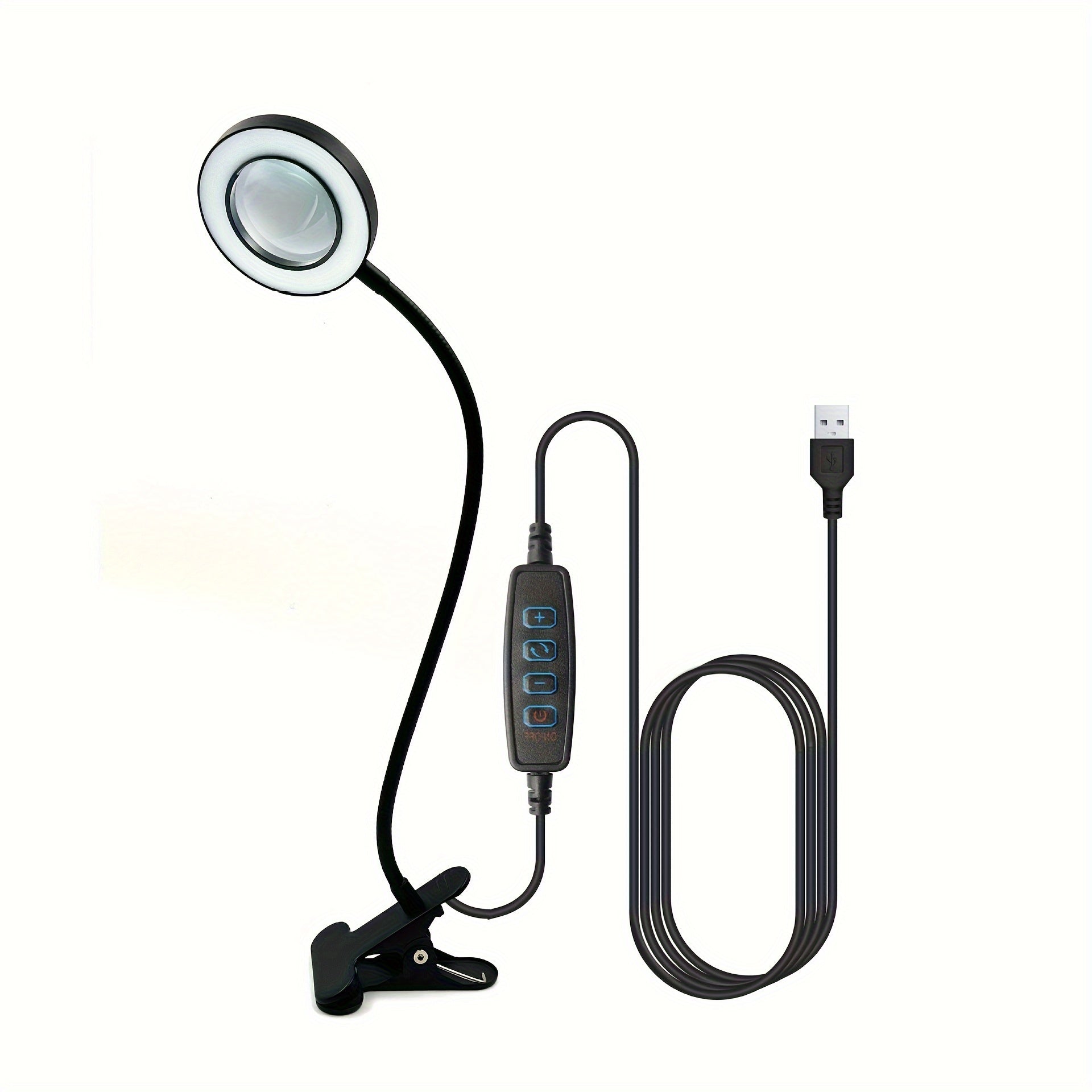 LED Desk Lamp with Eye Protection, Adjustable Brightness, Clip and Magnifying Glass for Reading and Beauty Tasks