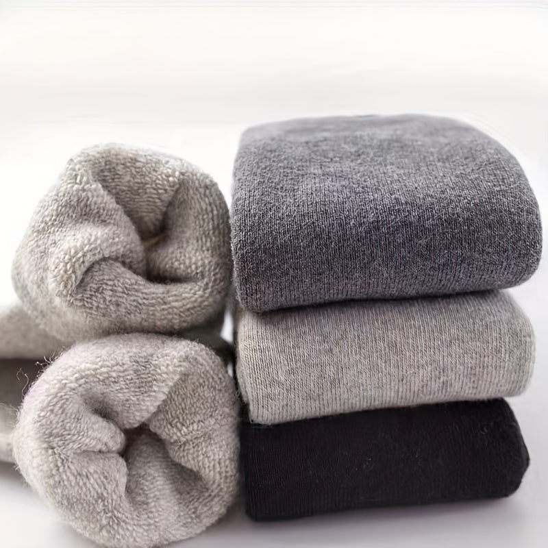 Men's Solid Warm Crew Socks for Autumn and Winter Breathable Anti-Sweat 2 or 5 Pairs