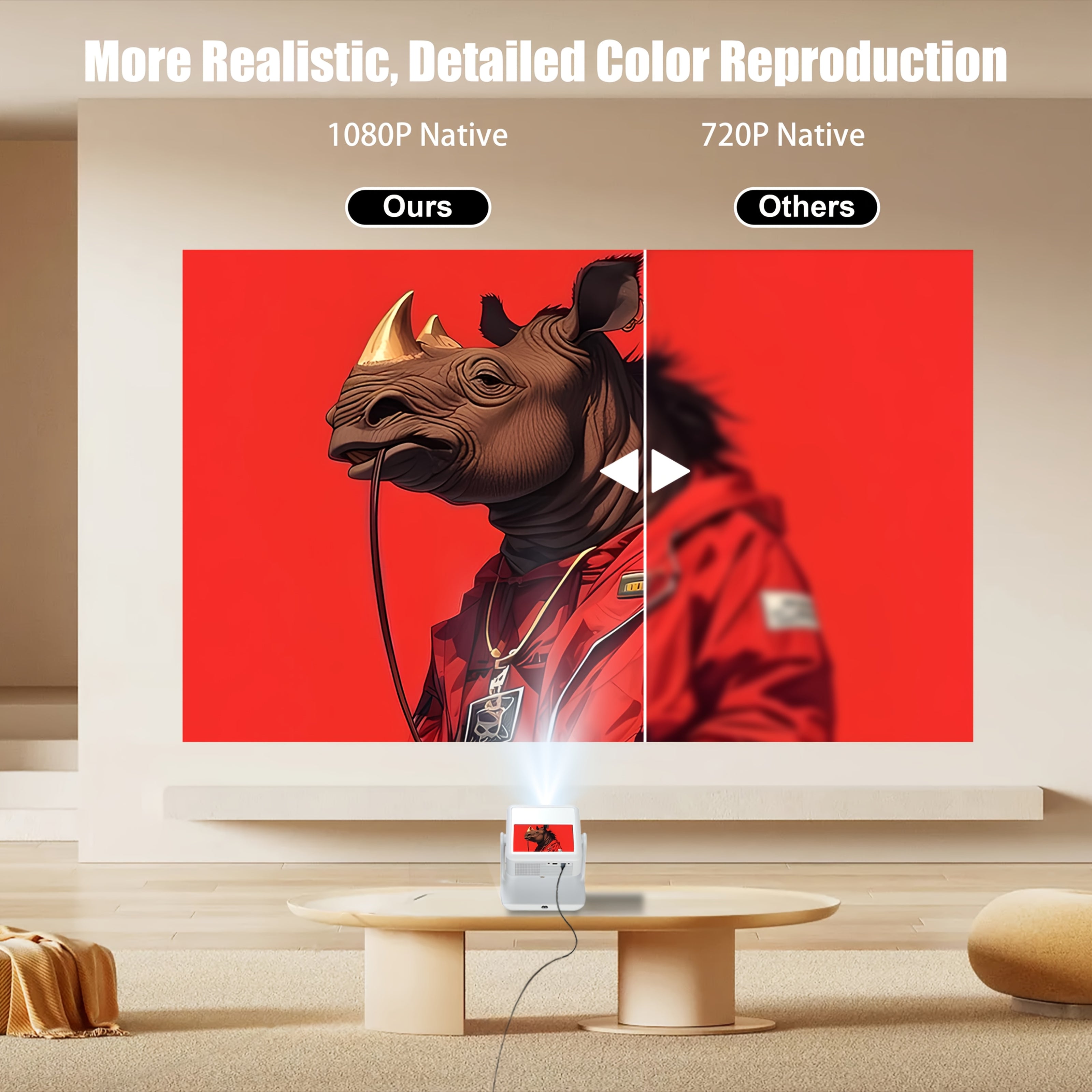 Smart 4K Video Projector with Touchscreen, 1080P, WiFi 6, Autofocus