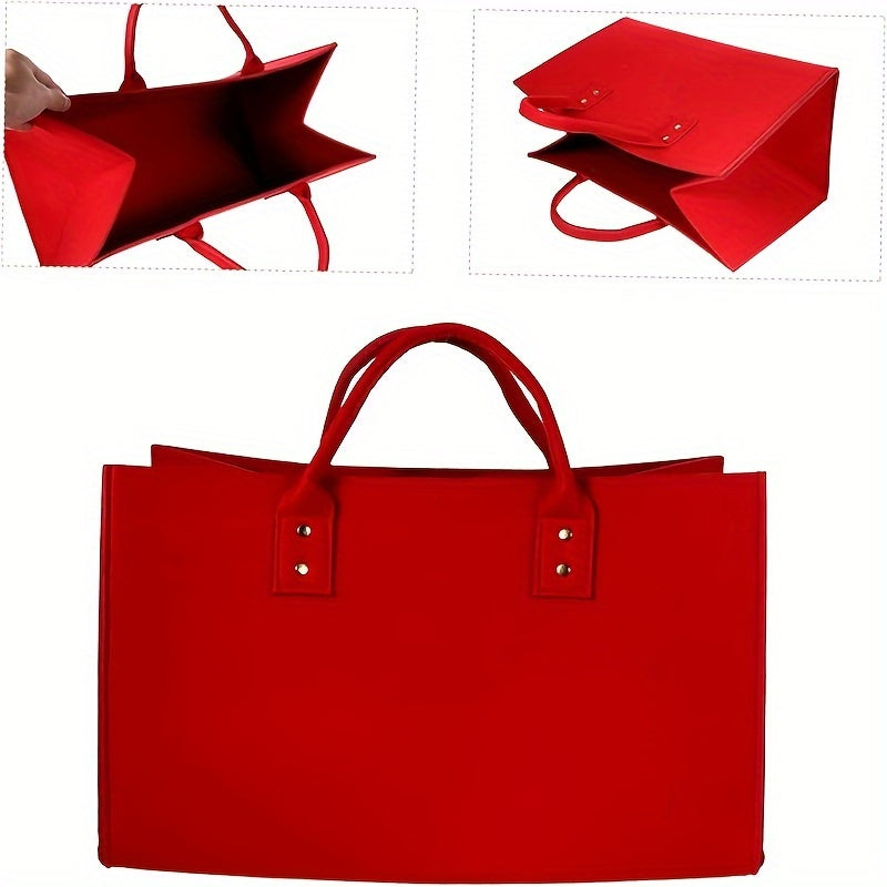 Red Felt Firewood Storage Bag Wall-Mounted Firewood Carrier for Home Fireplace