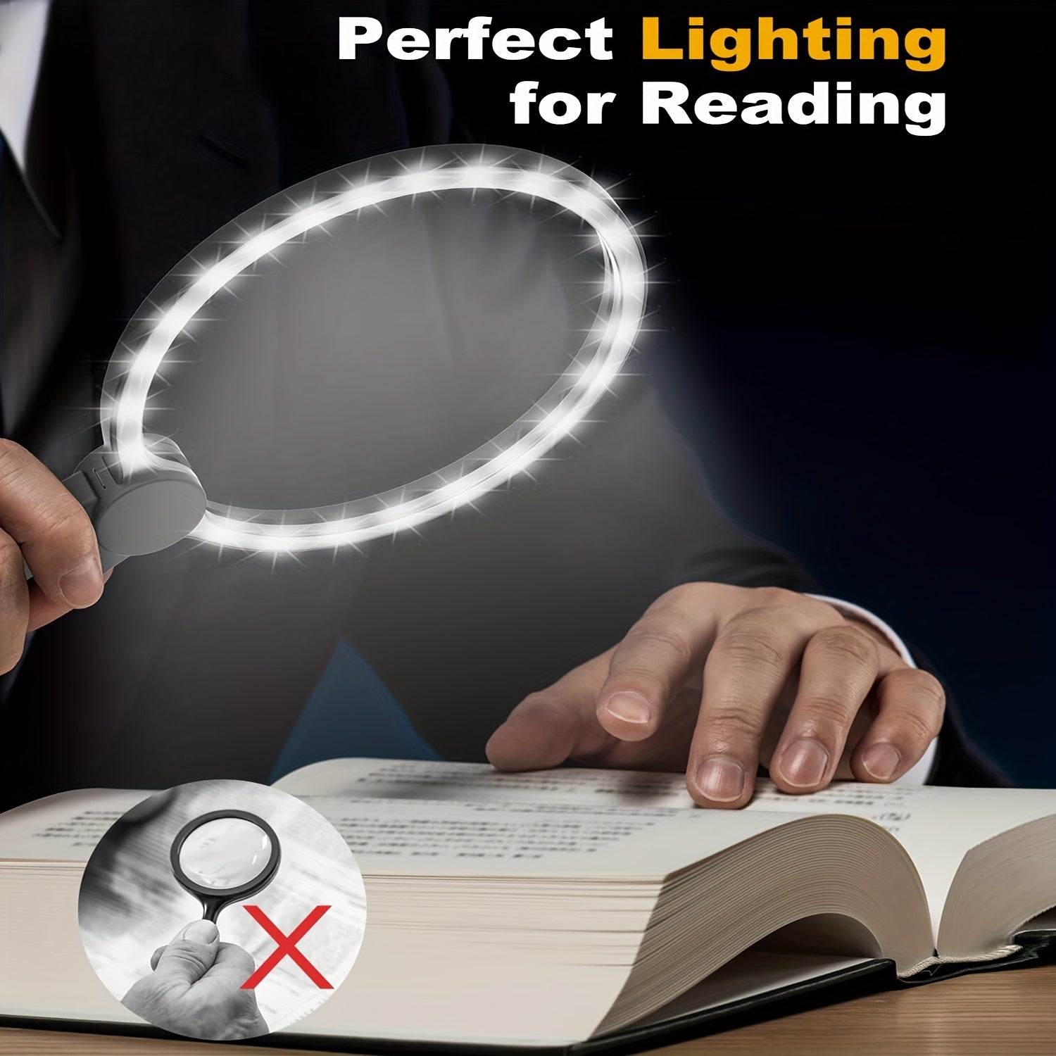 Hands-Free Lighted Magnifier with Large Neck-Wearable Lens and LED Illumination