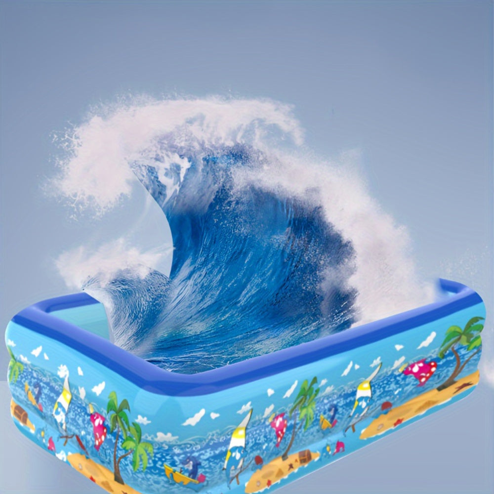 Family Size PVC Paddling Pool with Inflatable Top Ring and Thickened Marine Ball Pit Design