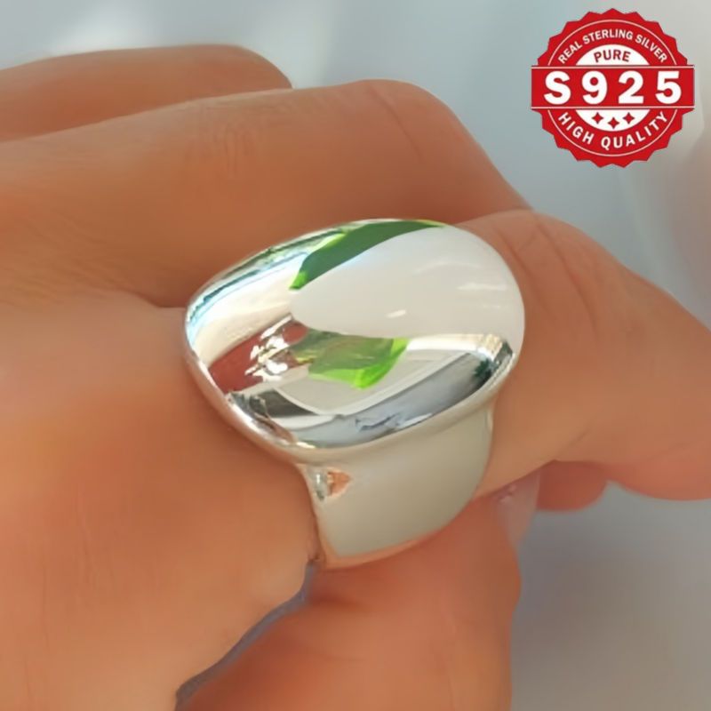 Sterling Silver Wide Oval Ring Geometric Vintage Jewelry for Women
