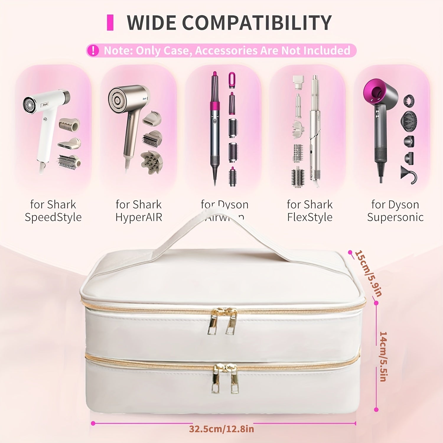 Estuche de secador de pelo de viaje unisex con bolsa organizadora a prueba de agua, resistente a arañazos y de doble capa en blanco, negro y azul