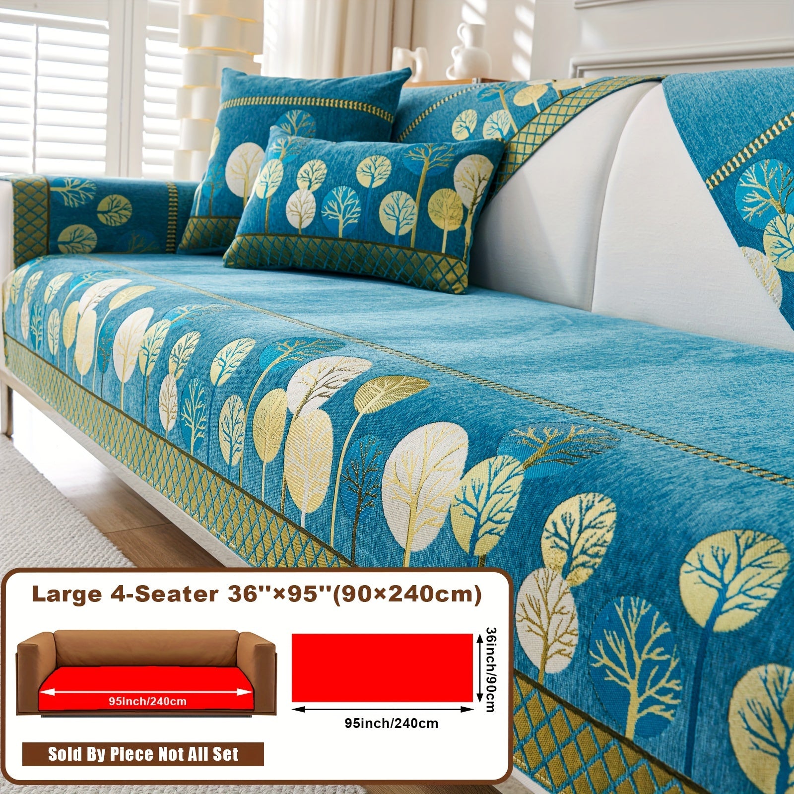 Boho Chic Jacquard Chenille Sofasi Qoplamasi Oygʻon Daraxt Mavzusi Boshqalar uchun Yoqimli Qattiq Yuvilishi Oʻz-oʻzidan yopishmaydigan Bardoshli Qalinlashtirilgan 4 oʻrindiqli kresloni mos keladi