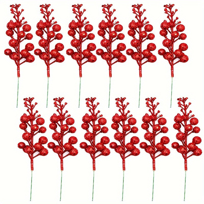 12 Sparkling Christmas Decorations Set with Gold Branches Ornaments Wreaths and Holiday Party Decor