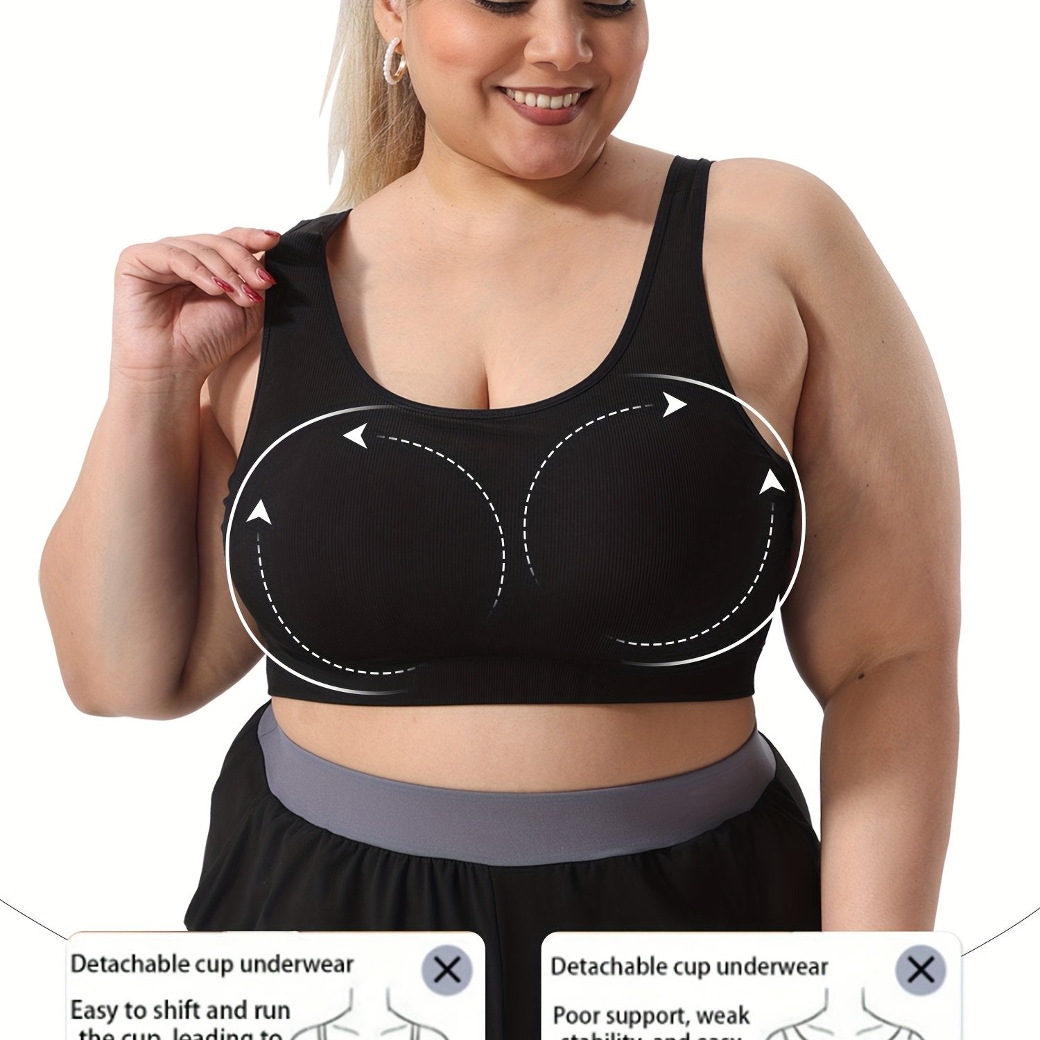 Plus size ayollar uchun elastik sport yostiqchalari bilan ko'krak yostiqlari bo'lgan to'liq rangli sport yostiqchalari