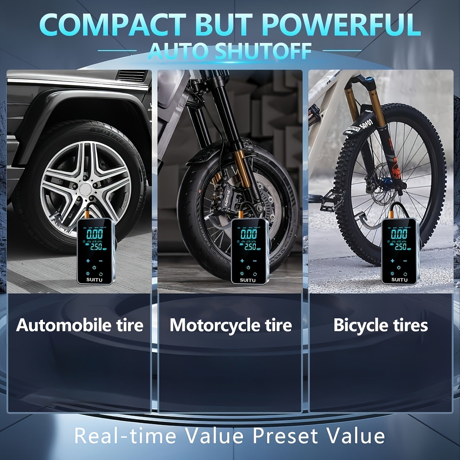 USB Rechargeable High-Pressure Air Pump for Cars Bikes Inflatables with 4000mAh Battery