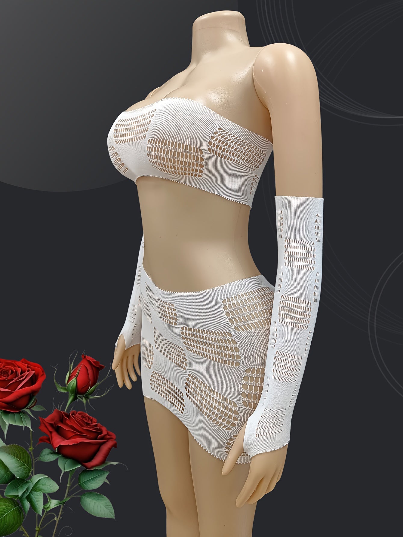 Комплект юбки с сетчатым вырезом большого размера с прозрачным топом-майкой и накладкой на рукавах