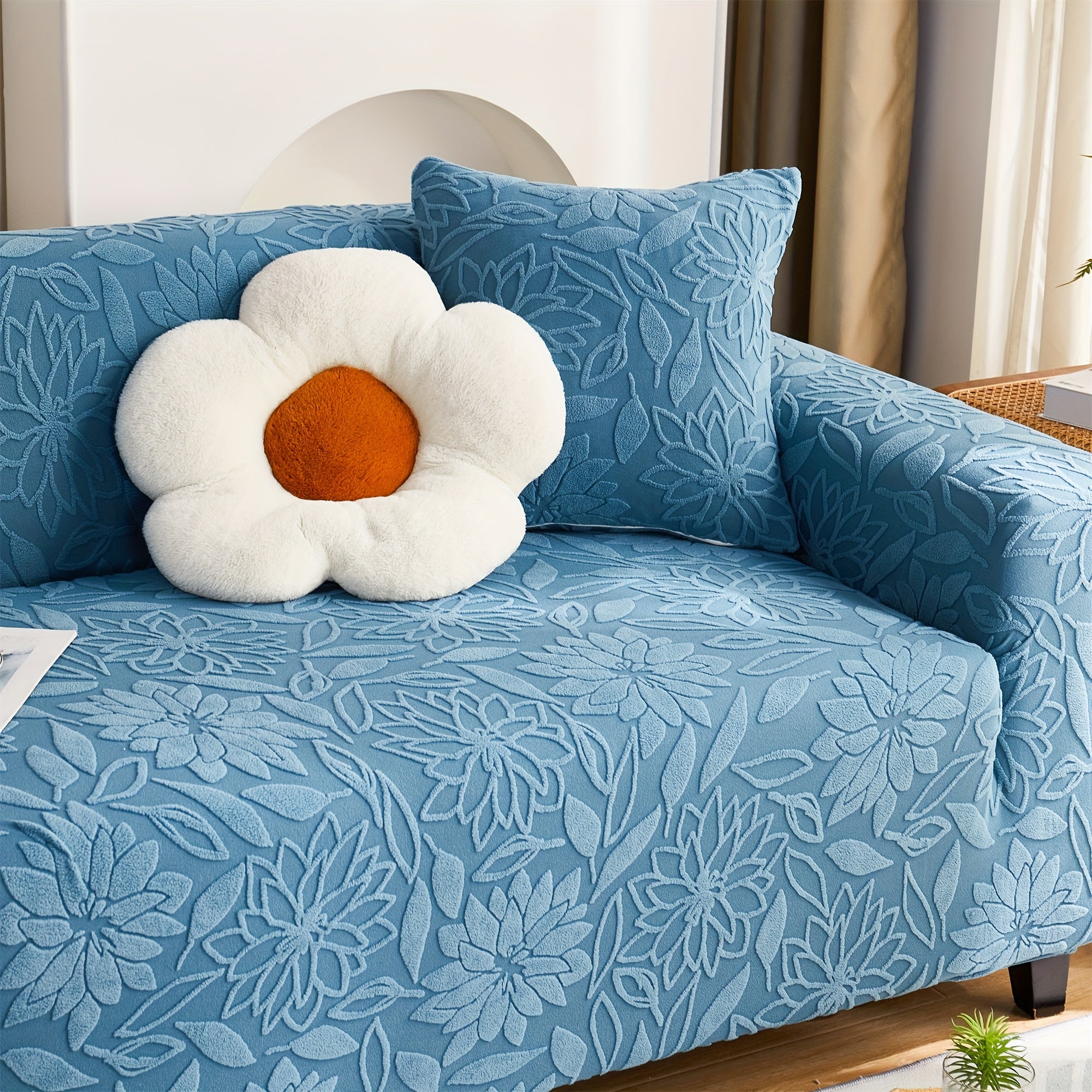 Camellia Jacquard Sofa Cover with Elastic Band and Matching Pillowcase Fits All Sizes Machine Washable