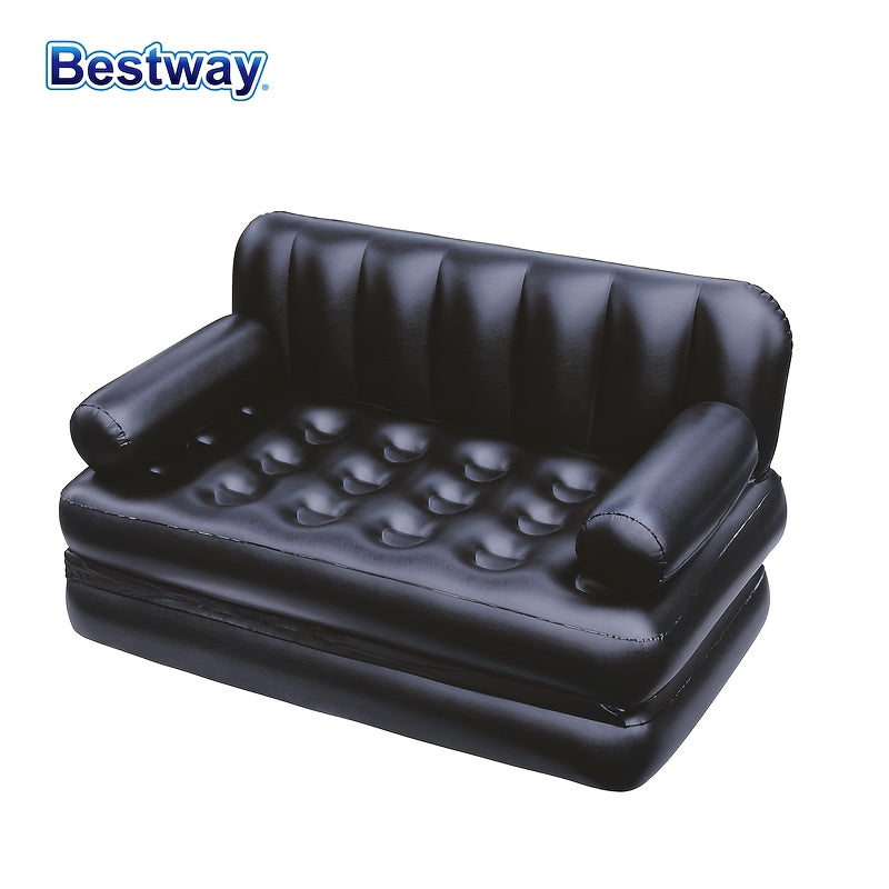 Double Inflatable Sofa Black PVC Outdoor Camping Lawn Decor with Backrest