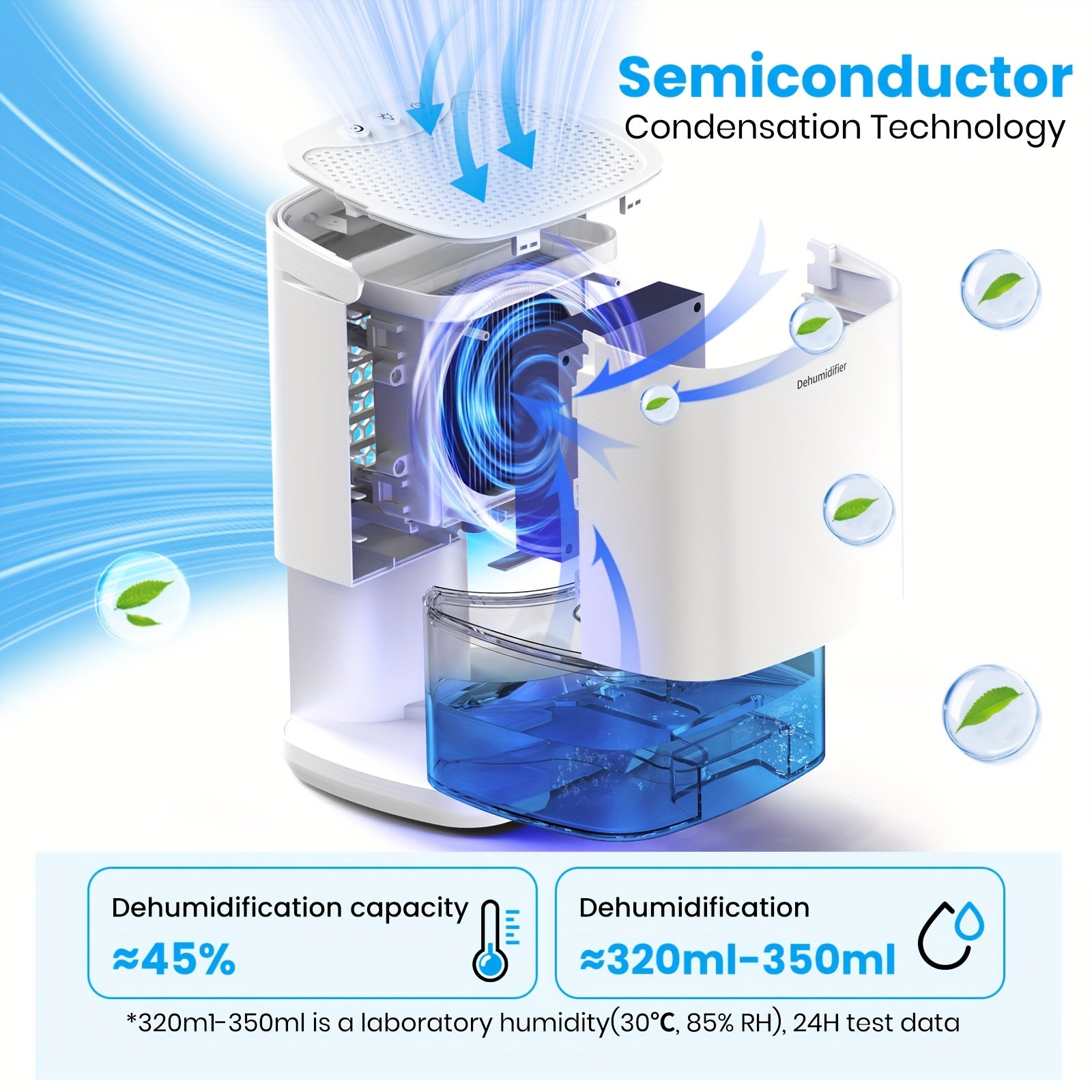 Uy uchun yotoqxona uchun 1L portativ namlikni olib tashlovchi qurilma, ko‘k LED chiroq bilan, shovqinsiz ishlash