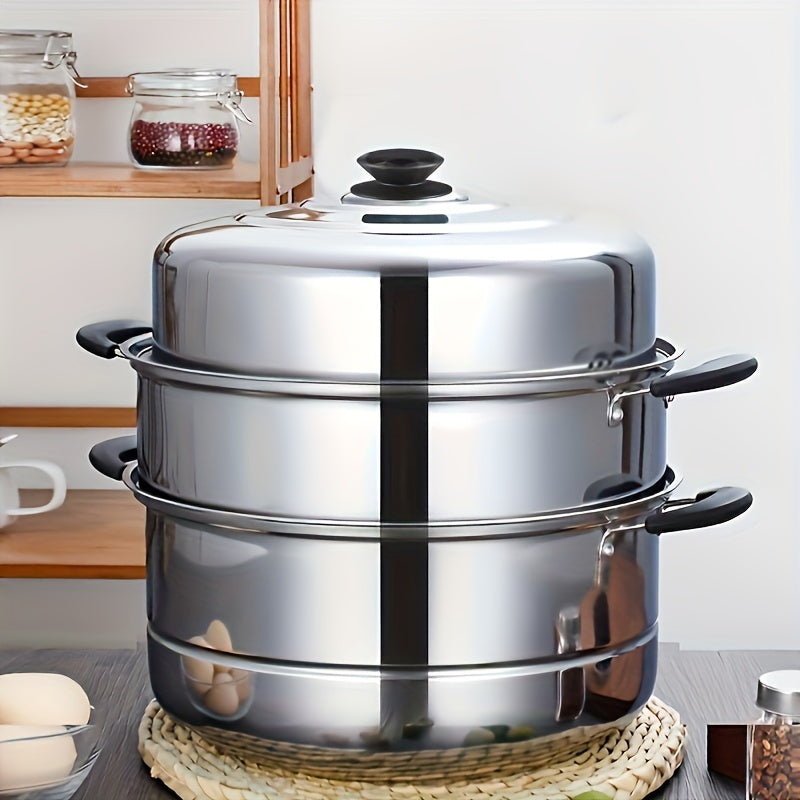 3-Tier Stainless Steel Steamer Pot with Lid for Vegetables Dumplings Soups