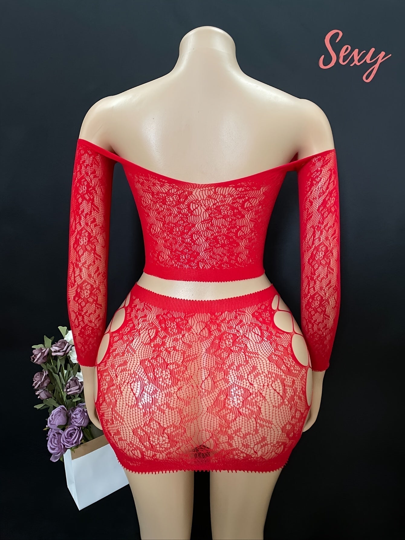 Женский комплект белья с крупной сеткой, с длинными рукавами, прозрачный, с вырезами