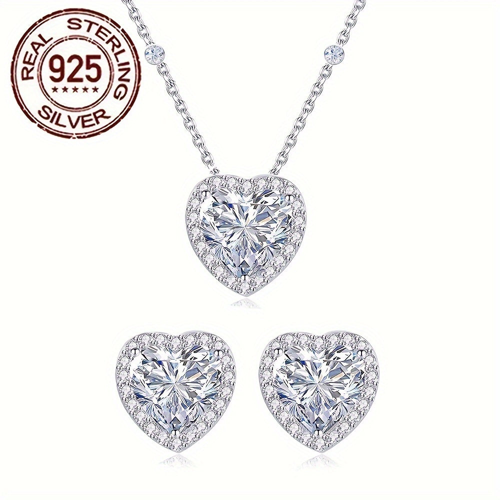 Women’s Jewelry Set Sterling Silver Heart Design with Cubic Zirconia