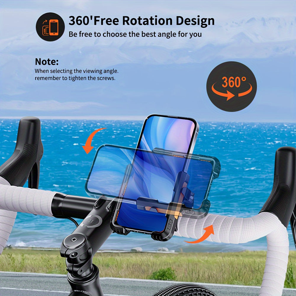 Bike Phone Mount for Handlebars 22-45mm 360° Rotation Compatible with 11.43-17.78cm Smartphones