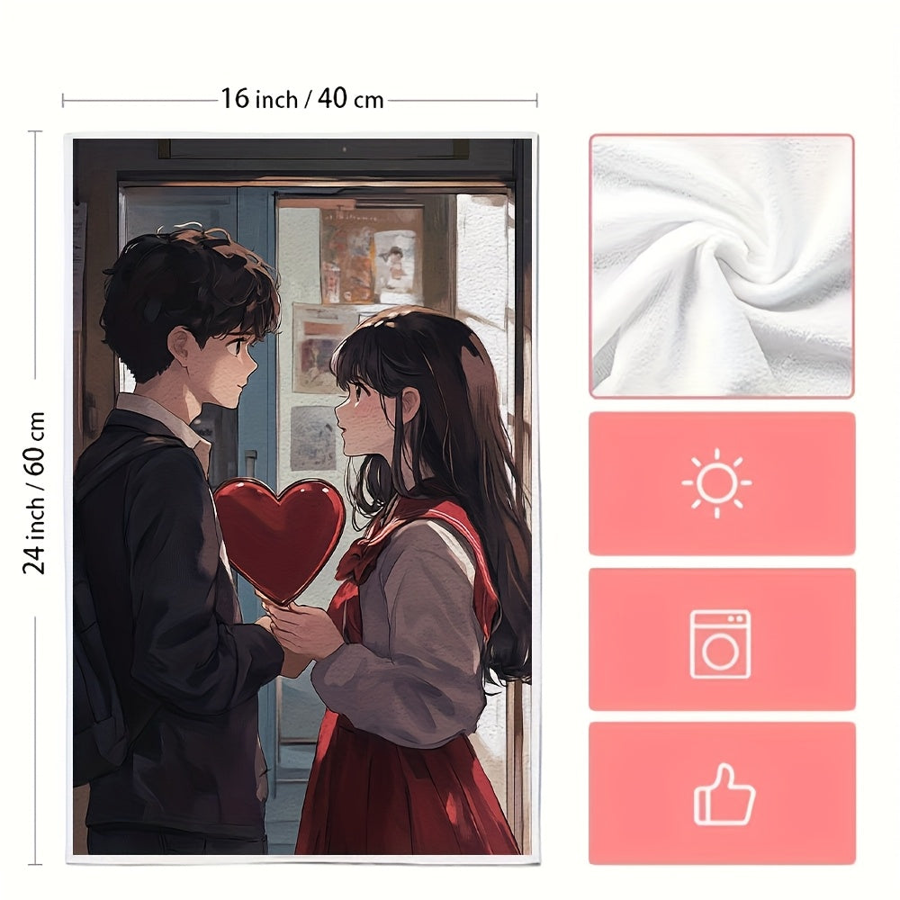 Set of 2 Ultra Soft Absorbent Kitchen Towels with Anime Boy and Girl Design