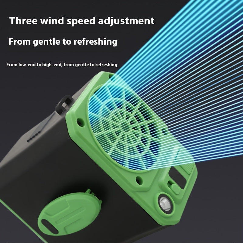 LED chiroq, quvvat banki va 3 tezlikli portativ shamol bilan qo'lsiz qayta zaryadlanadigan bel soati. Kamping, yurish va favqulodda vaziyatlar kabi tashqi faoliyatlar uchun ideal. Clip-on dizayni bilan