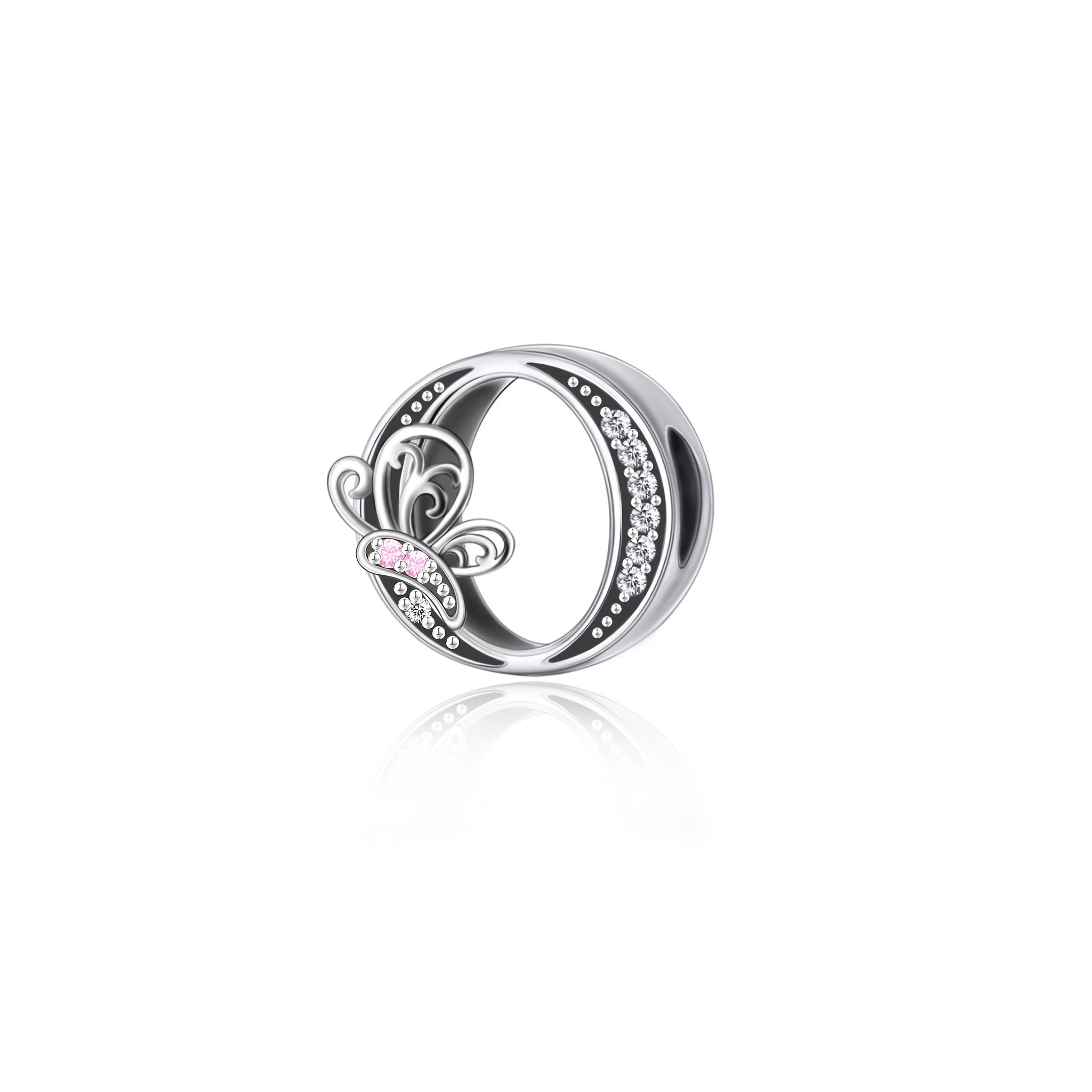 Sterling Silver Alphabet and Butterfly Charm Beads with Cubic Zirconia for Jewelry Making