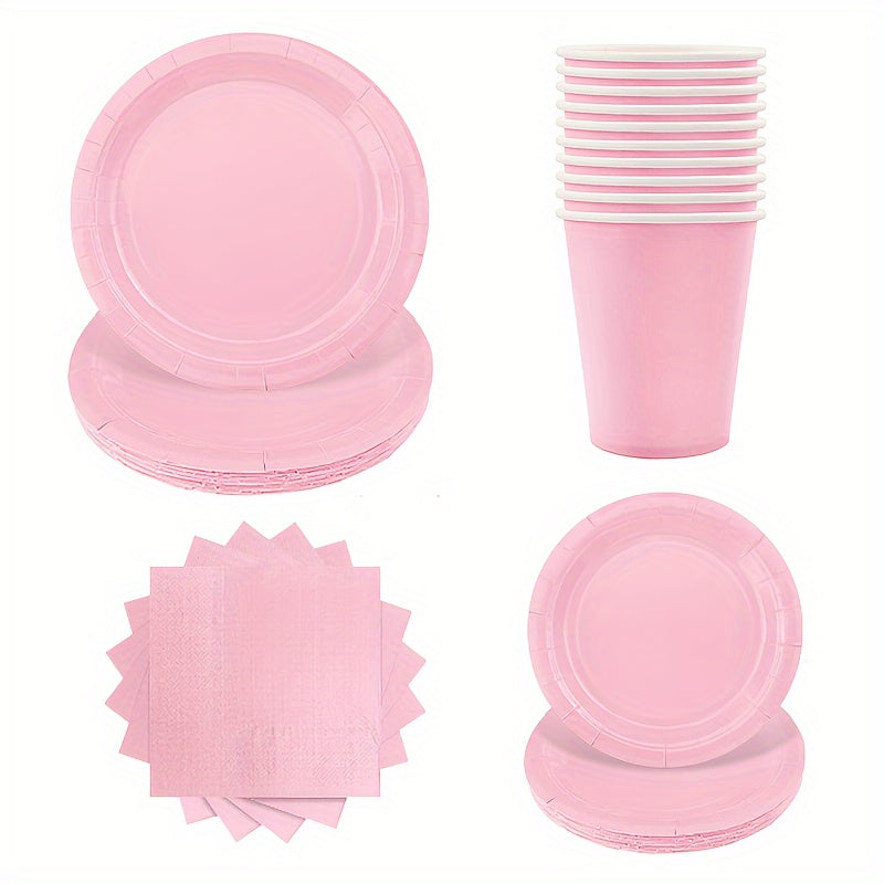 68 Light Pink Paper Party Supplies Set Plates Cups Napkins for Birthdays Weddings