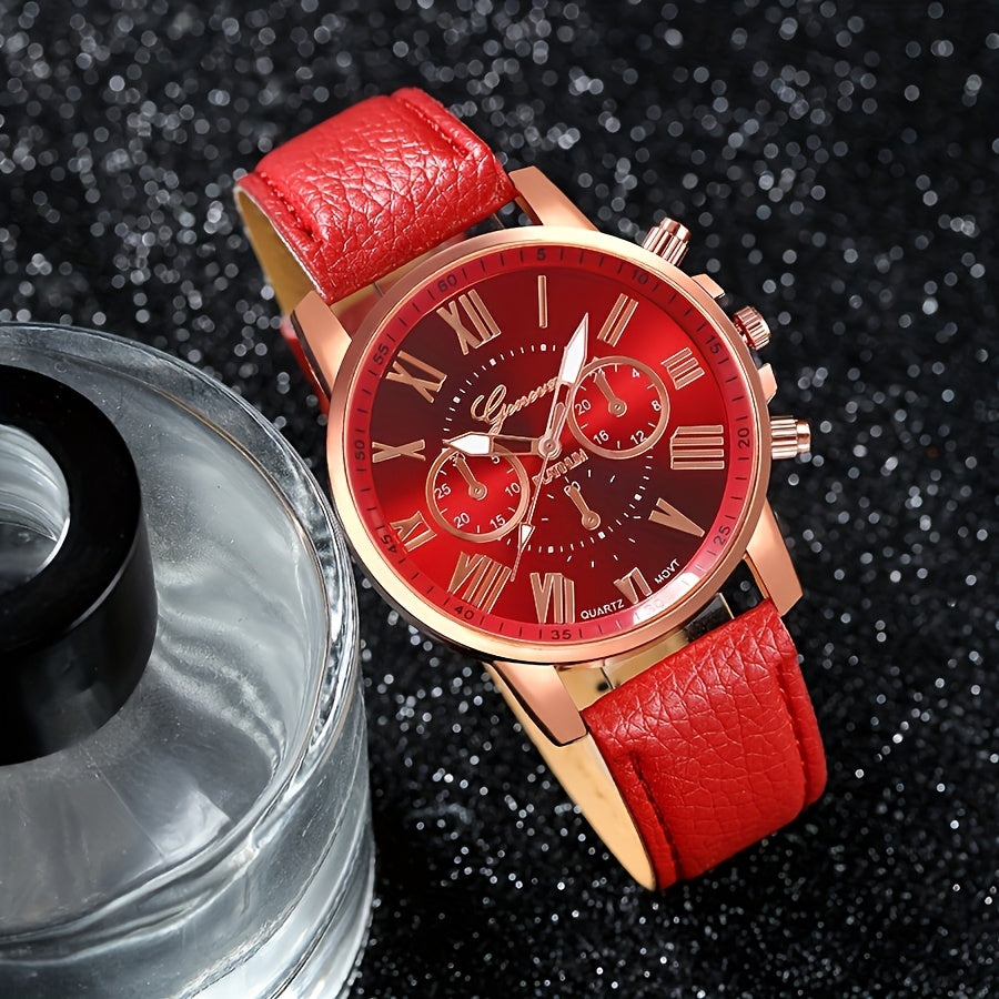Set of 3 Women's Fashion Quartz Watches Alloy Case PU Leather Band Analog Shock-Resistant