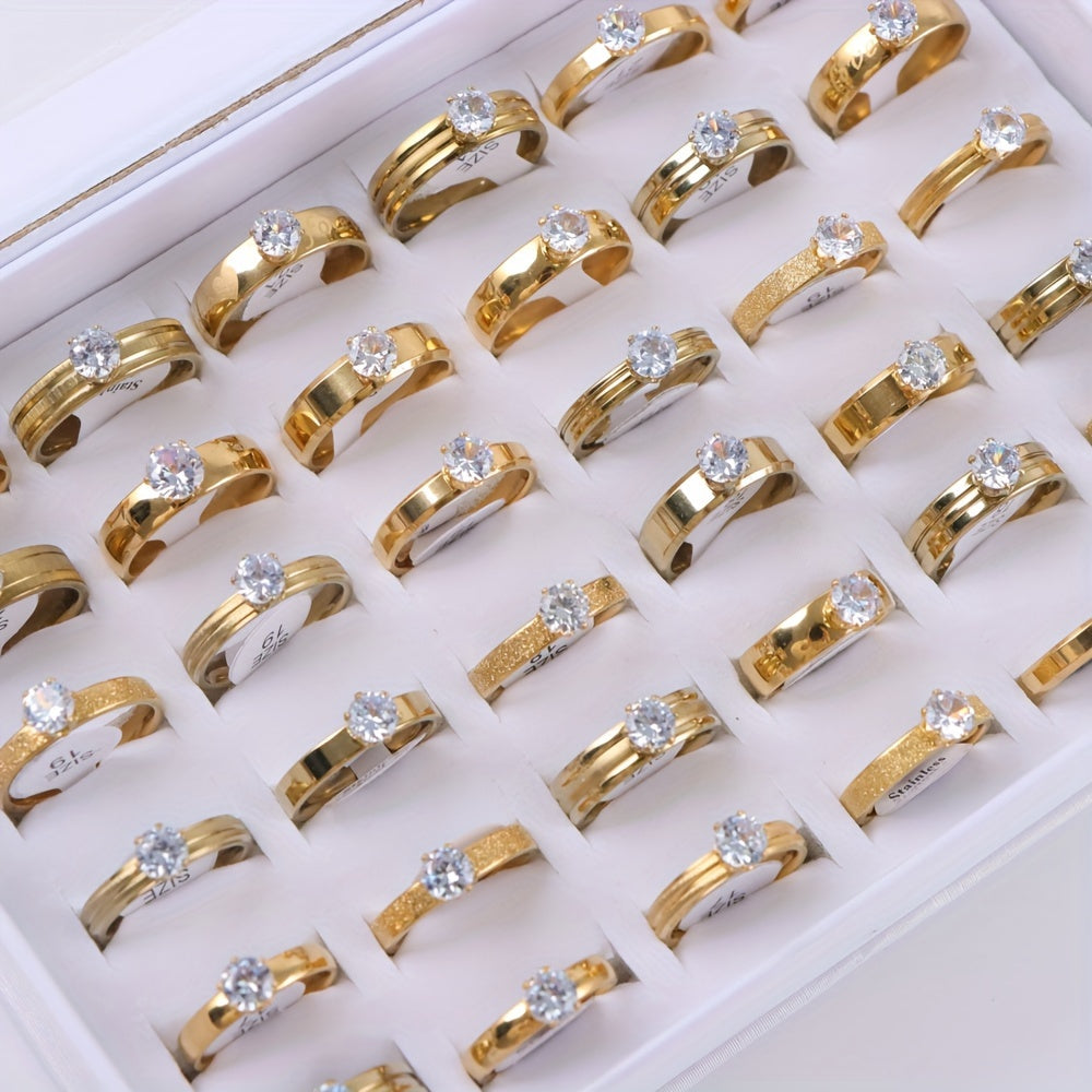 10pcs Women's Rhinestone Stainless Steel Rings Men Wedding Jewelry Accessories
