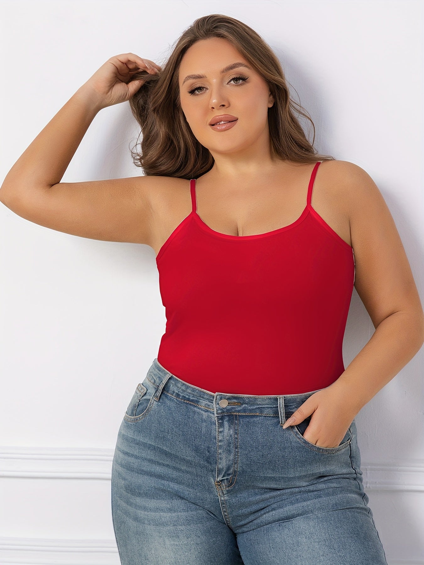 Women's Summer Camisoles Pack of 6 Solid Color Adjustable Straps Plus Size