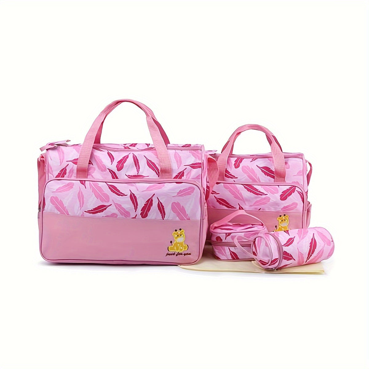 5-Piece Geometric Print Diaper Bag Set with Shoulder Strap for Parents