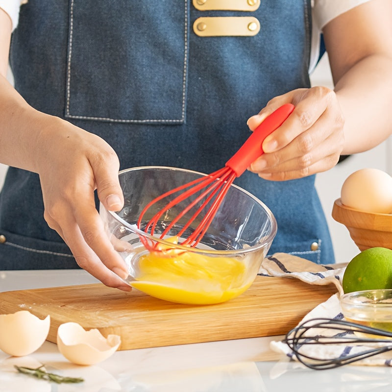 Batidor de huevos manual de silicona roja para hornear y cocinar