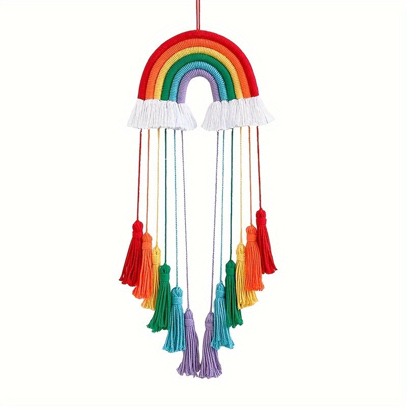 Bohemian Rainbow Lace Wall Hanging with Bow and Tassels Pink Red Home Decor