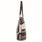 Checkered Faux Leather Handbag Set for Women with Tote Crossbody Shoulder Bags