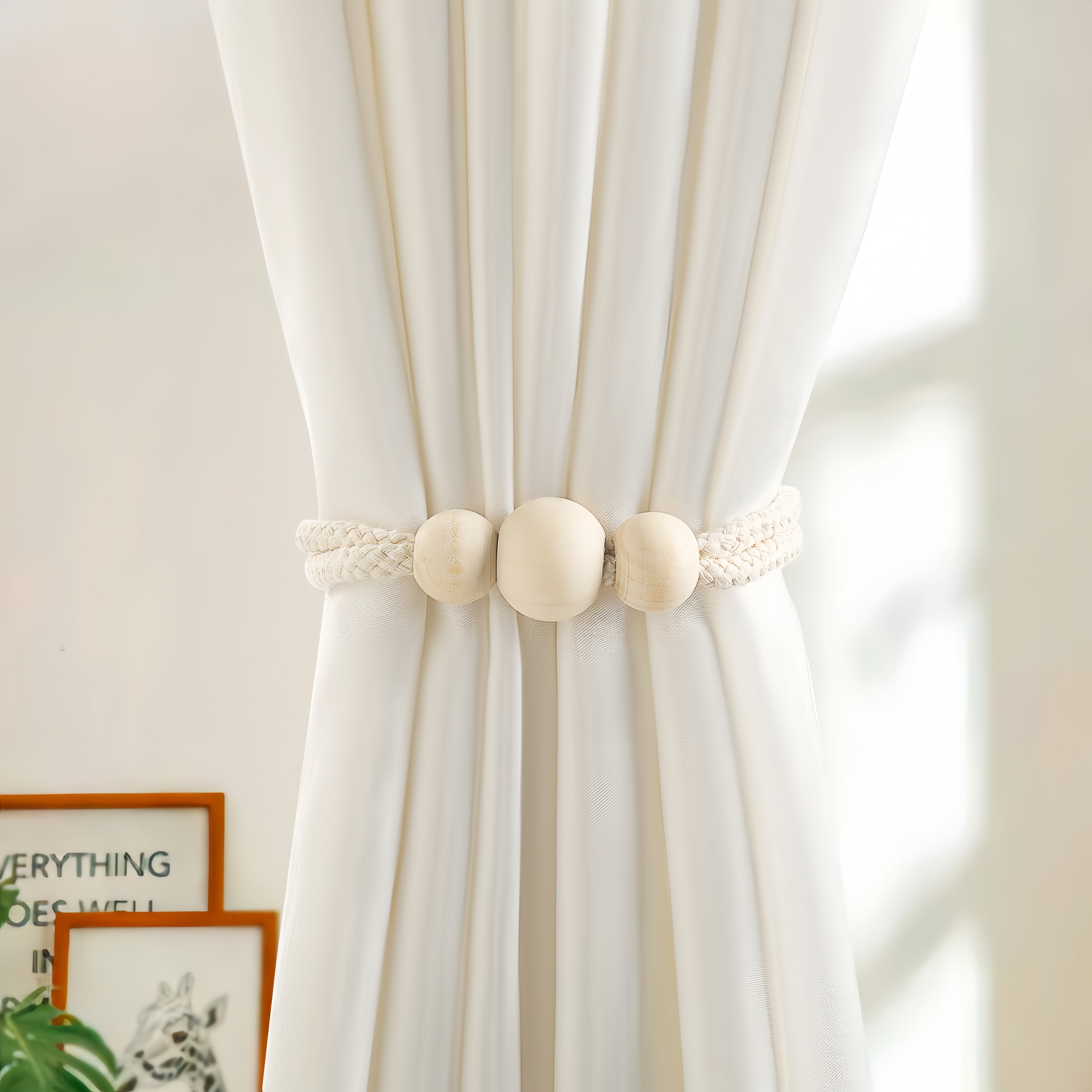 Set of 2 Magnetic Curtain Tiebacks Silk Rope Holdbacks for Living Room and Bedroom