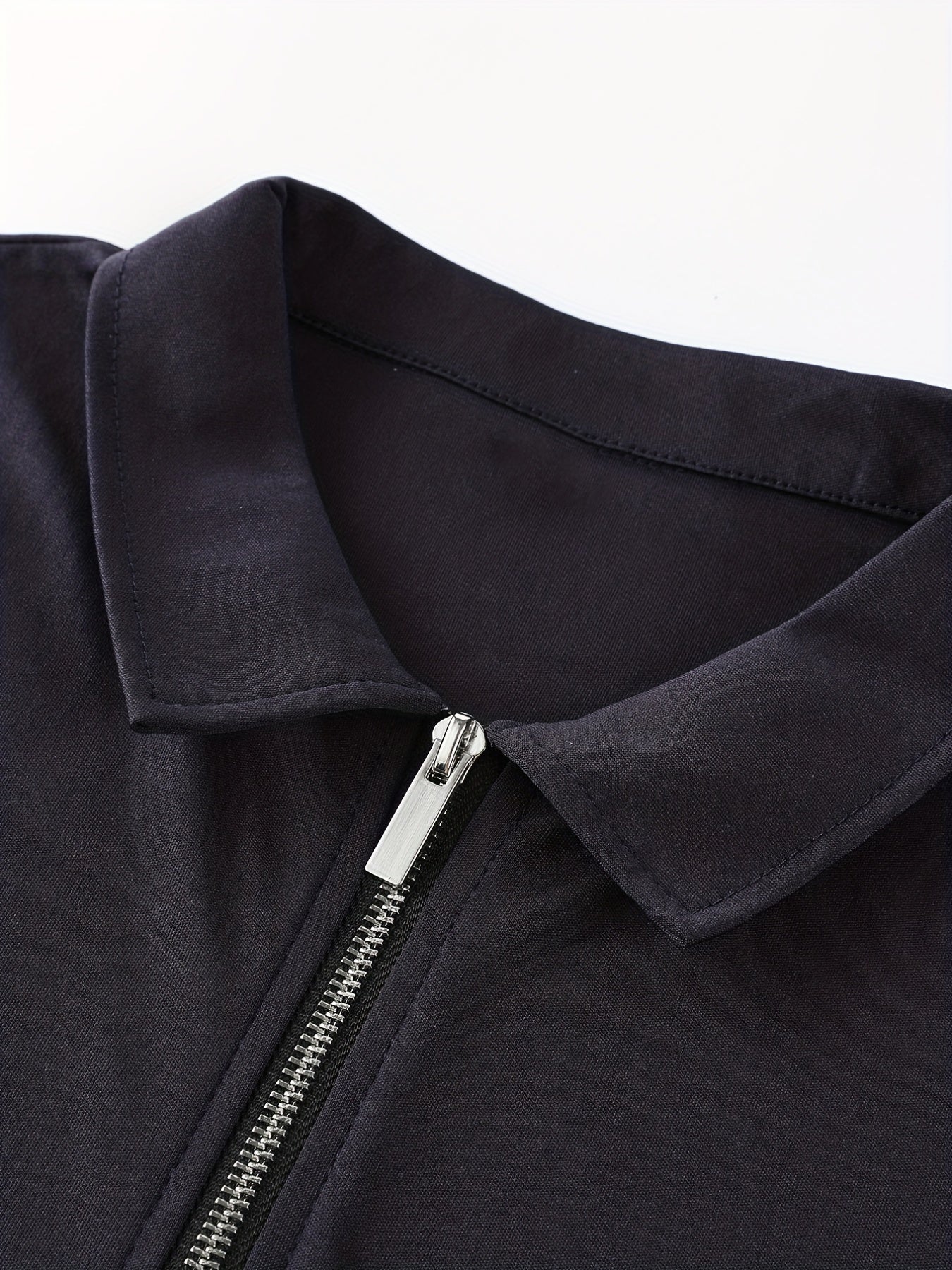 Men's White Short Sleeve Shirt with Zipper Collar Stretch Polyester Casual Golf Summer