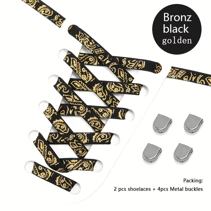 Unisex Elastic Cashew Flower Shoelaces 100cm for Sports and Casual Shoes