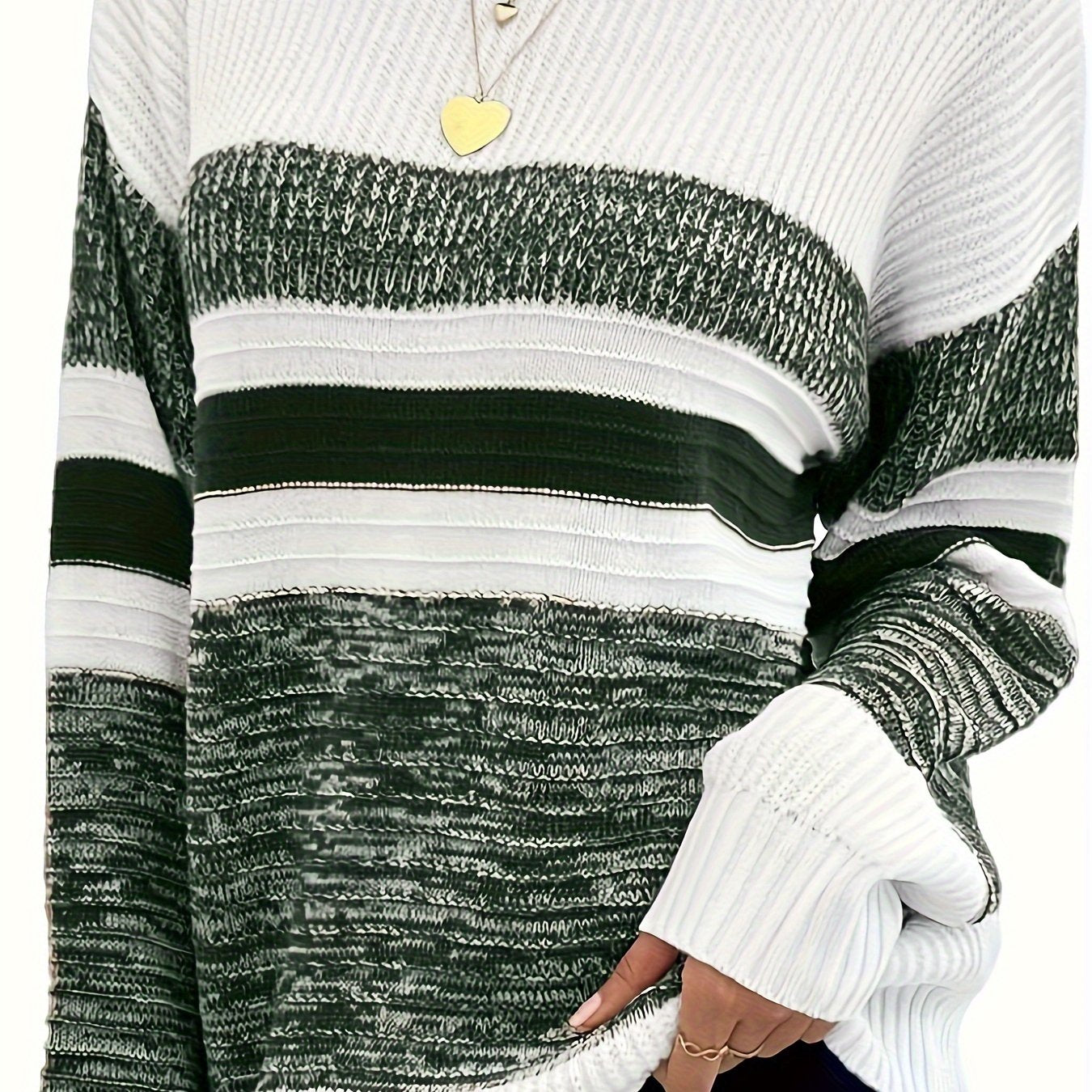 Women's Plus Size Knit Sweater, Striped Pullover, All-Season Casual, Acrylic