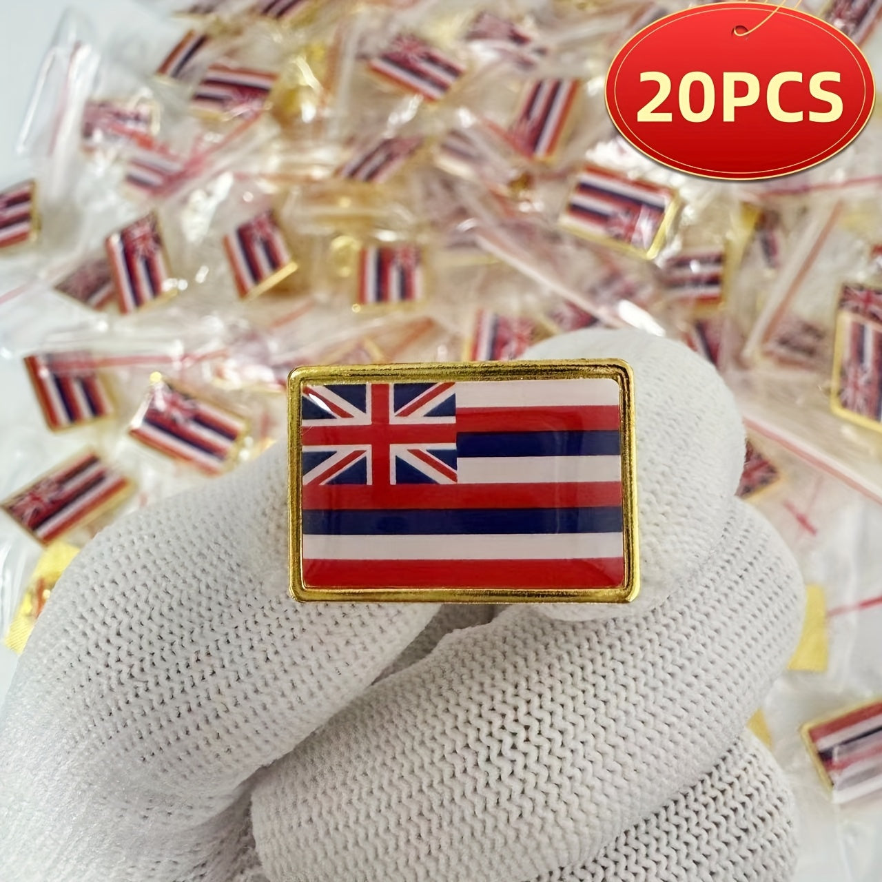 Set of 20 Vintage-Inspired Alloy Hawaii State Flag Square Lapel Pins