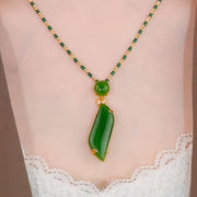 Green Bamboo Pendant Necklace for Women Gold-Tone Alloy Resin Beads Collarbone Jewelry