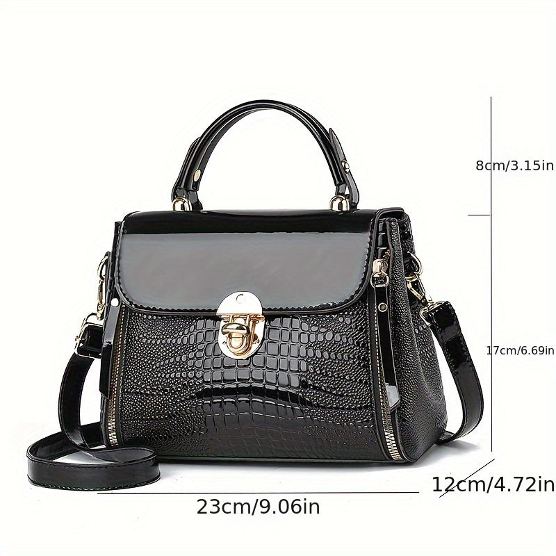 Women's Crocodile Pattern PU Handbag with Buckle Closure and Large Capacity for Shoulder Use
