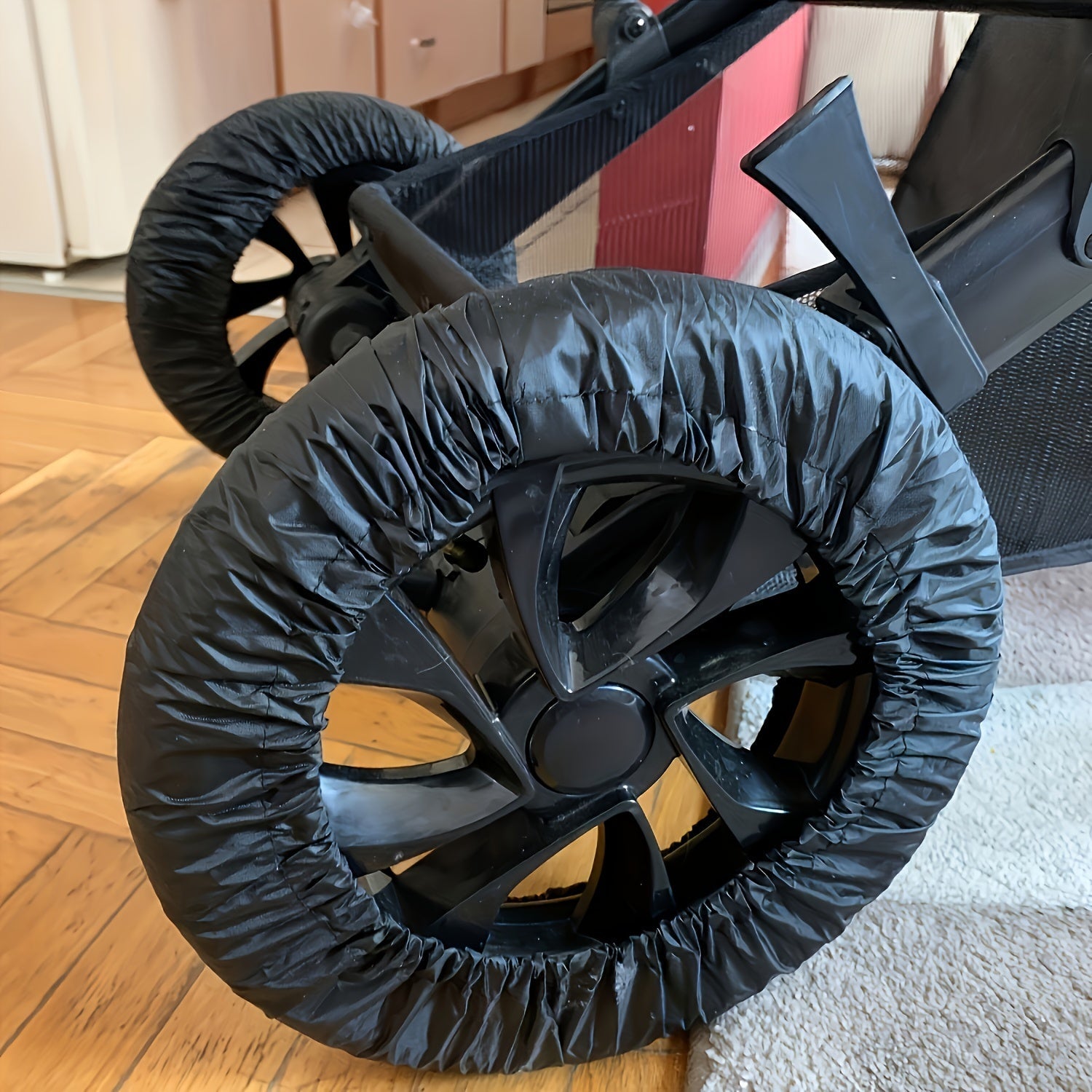 Juego de 2 fundas de poliéster para ruedas de cochecito infantiles, a prueba de polvo y fáciles de limpiar