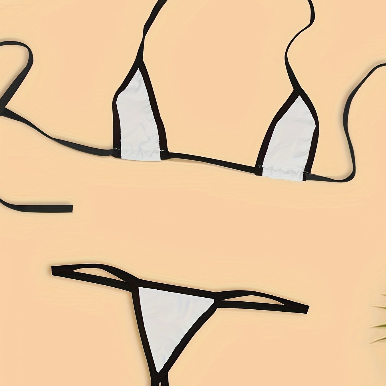 Women's Lingerie Set with Contrast Trim Micro Triangle Halter Bikini and Thong