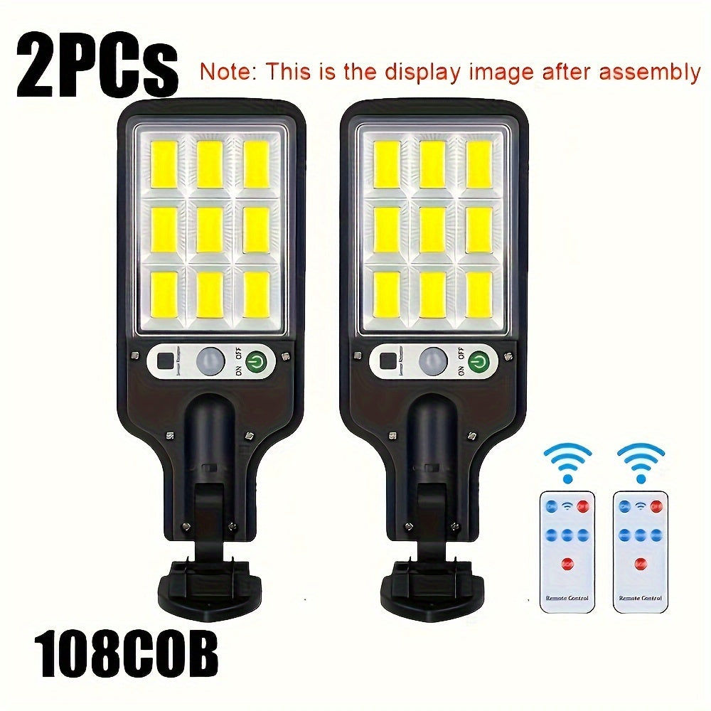 4 Pack Solar Street Lights with COB LED Motion Sensor 180° Coverage Remote Control