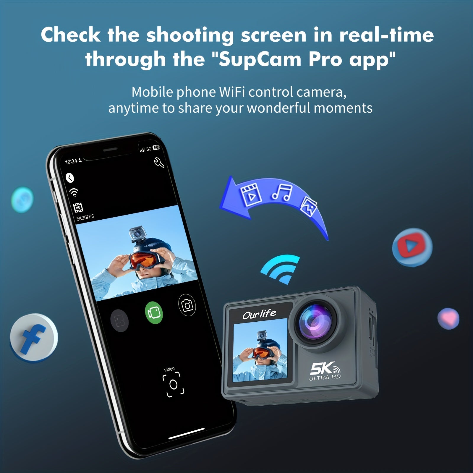 5K Ultra HD Dual-Screen Action Camera with WiFi Remote Control and Fisheye Lens