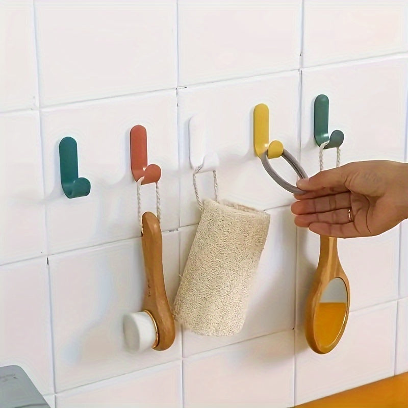 6 Pack Adhesive J-Shaped Hooks for Kitchen Storage Rust-Resistant Plastic No-Drill