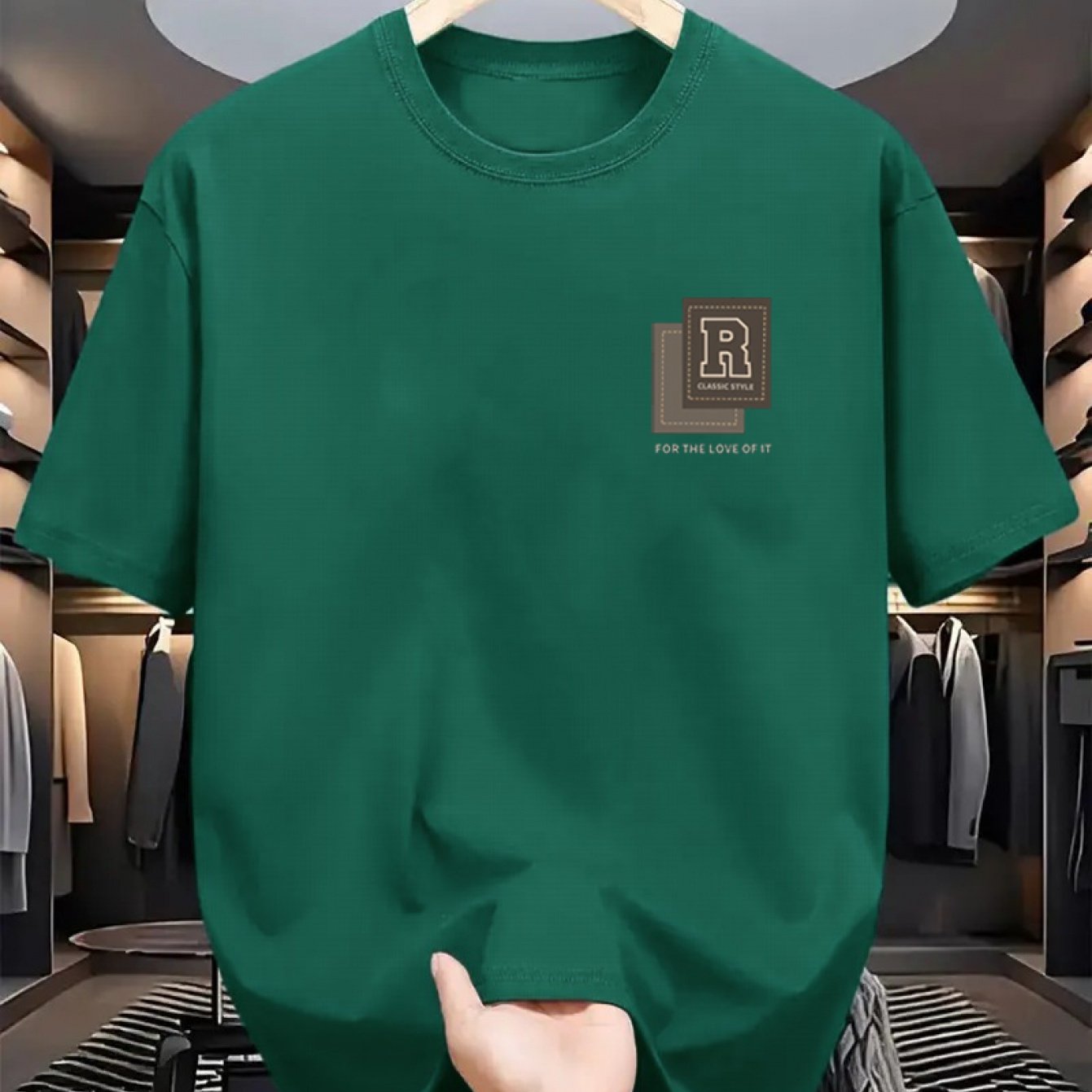 Men's Cotton Casual T-Shirt with R Print Crew Neck Short Sleeve All-Season