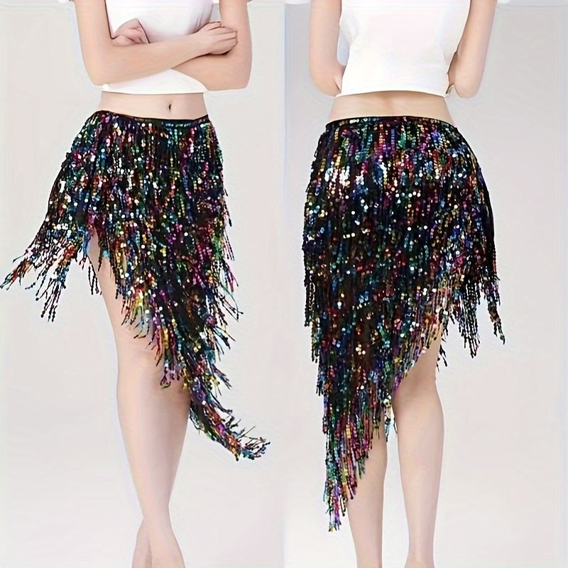 Sequined Tassel Skirt for Belly Dance Performance Waist Woven Beach Party