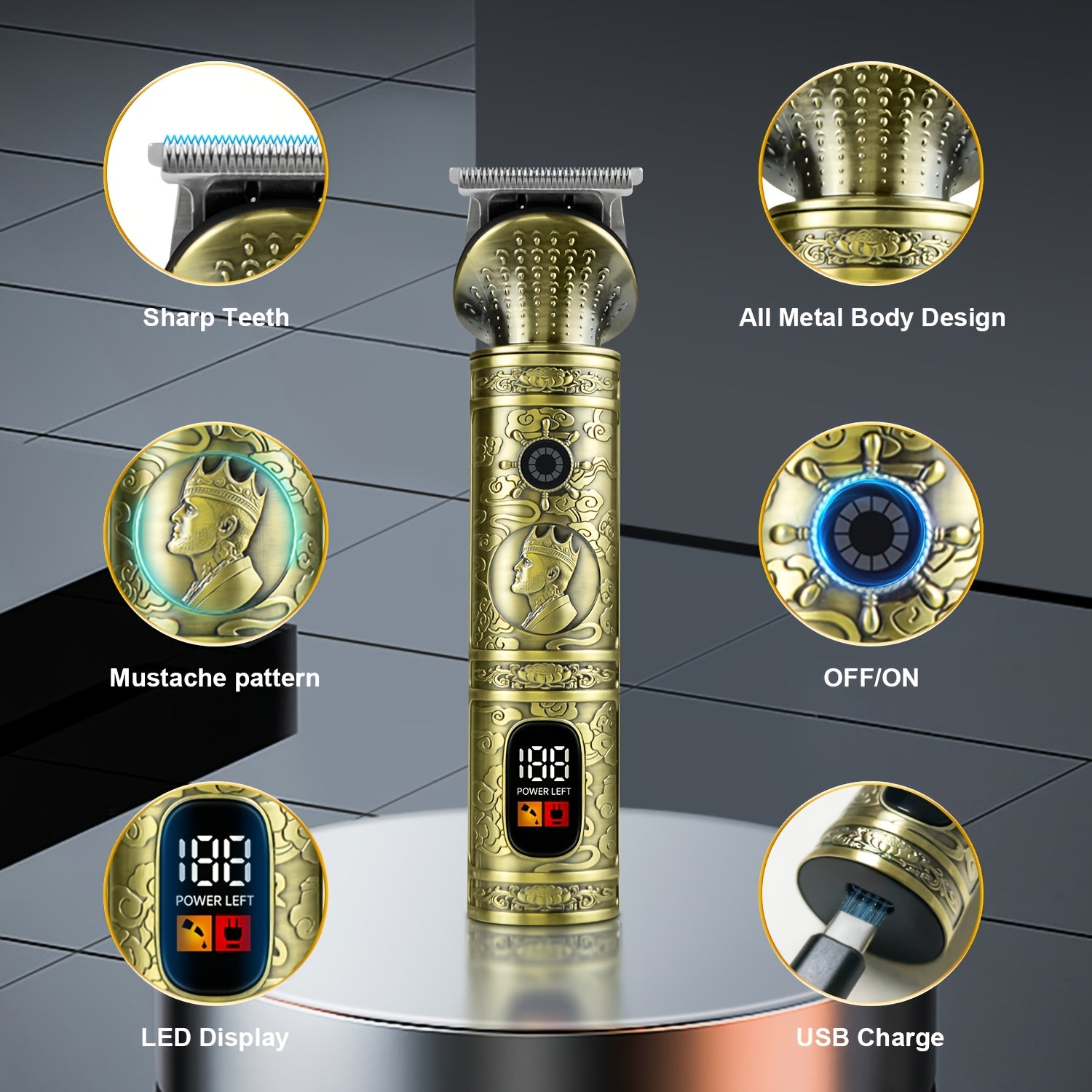 Kit de cuidado personal para hombres 6 en 1, cortapelos eléctrico, carga USB, pantalla LCD, batería de litio recargable, peinado y afeitado