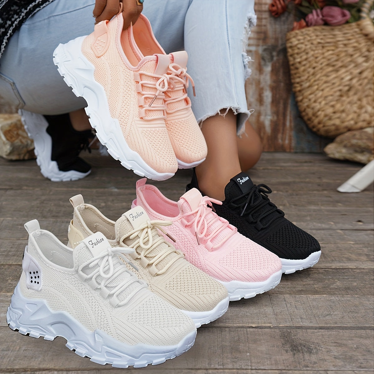 Women's Breathable Knitted Sports Shoes Lightweight Running Sneakers